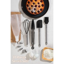 St. Morritz 3162 10 Parça Silikon Servis Seti Kek Pasta ve Şekerleme Araçları Siyah