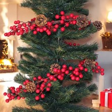 Trendexa Yılbaşı Lüks Dekor Süsleri Lüks Kokina Garland 150 cm Kokina Kozalaklı Berry Şerit Süsler