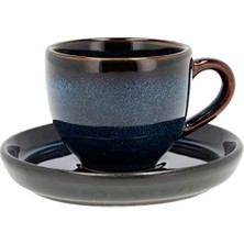 Trendexa Espresso Fincanı ve Altlığı, Dia 5,5 x 5 Cm, 7 Cl, Koyu Mavi/siyah