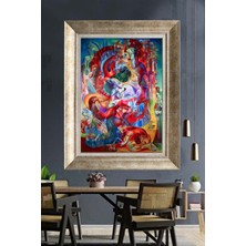 Tablore Kubist Sanat At ve Figürler Çerçeveli Kanvas Tablo Soyut Renkli Yağlı Boya Doku Duvar Dekoru