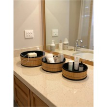St. Morritz Yuvarlak 3lü Bambu Banyo Düzenleyici Seti – Sabunluk, Havluluk, Organizer
