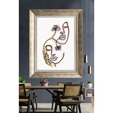 Tablore Minimalist Kadın Yüzü ve Çiçek Çizim Çerçeveli Tablo Modern Continuous Line Duvar Dekoru