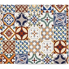 Trendexa Çini Desen Cam Ocak Arkası Koruyucu (49,5 cm x 76 Cm)