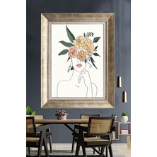 Tablore Çiçek Saçlı Kadın Çizimi Çerçeveli Kanvas Tablo Modern Line Art Duvar Dekoru
