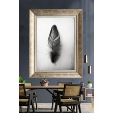 Tablore Siyah Kuş Tüyü Desenli Çerçeveli Kanvas Tablo Minimalist Iskandinav Duvar Dekoru