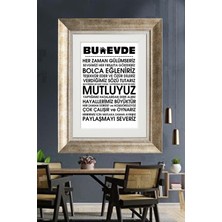 Tablore Bu Evde Her Zaman Gülümseriz Yazılı Çerçeveli Kanvas Tablo Aile Kuralları Duvar Dekoru