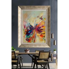 Tablore Soyut Rengarenk Kelebek Yağlı Boya Görünümlü Çerçeveli Tablo Modern Canvas Duvar Dekoru Ev Hediyesi