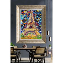 Tablore Canlı Renkli Eyfel Kulesi Manzaralı Çerçeveli Kanvas Tablo Paris Yağlı Boya Doku Duvar Dekoru