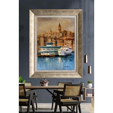 Tablore Istanbul Vapur ve Galata Kulesi Yağlı Boya Dokulu Çerçeveli Tablo