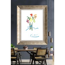 Tablore Picasso Çiçek Demeti Çerçeveli Kanvas Tablo Minimalist Renkli Illüstrasyon Duvar Dekoru