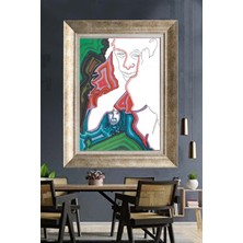 Tablore Soyut Çizgi Sanatı Renkli Yüz Illüstrasyonu Çerçeveli Kanvas Tablo Modern Pop Art Duvar Dekoru