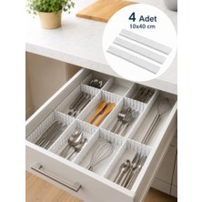 Trendexa Düzenleyici, 4'lü Çekmece Içi 10X40 cm Custom Organizer Isteğe Göre Kesilebilir Dolap Çekmece Içi Makyaj Çatal, Kaşık ve Bıçak Düzenleyici Beyaz