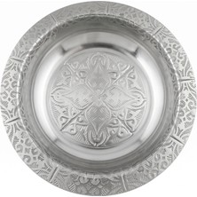Emrullah Rostfrei Paslanmaz Çelik Yemek Tabağı 20 cm Desenli Lüks 4'lü (4 Adet) Sofra Ana Yemek Tabağı