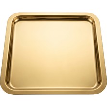 Emrullah Rostfrei Paslanmaz Çelik Kare Sunum Tepsisi 21,5 cm 6'lı (6 Adet) Gold Renk Servis Tabağı