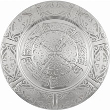 Emrullah Rostfrei Paslanmaz Çelik Servis Tabağı 27 cm Desenli Lüks 2'li (2 Adet) Sunum Yemek Servis Tabağı