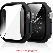 Alan Tech Apple Watch Series 12 46MM Uyumlu Cam Ekren Koruyucu Tam Kaplama Kılıf Şeffaf Camlı Watch Koruma
