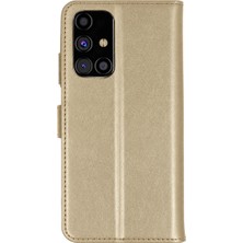 Akıllı Bayi Samsung Galaxy M31S Kılıf Trend S Plus Kapaklı Kılıf - Gold