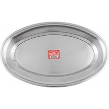 Emrullah Rostfrei Paslanmaz Çelik Düz Kayık Tabak No:4 Ekstra Büyük 33,70X19,50 cm 2'li Aile Boyu Meyve Tabağı