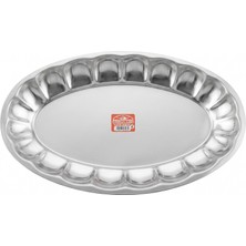 Emrullah Rostfrei Paslanmaz Çelik Dilimli Kayık Tabak No:4 Ekstra Büyük 33,70X19,50 cm 6'lı Aile Boyu Meyve Tabağı