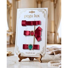 Pegu 3 Lü Little Mini Lux Kırmızı Saten Kurdele Pens Taşlı Toka ,bayram,kutlama,özel Gün