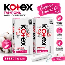 Kotex Tampon Süper 16’lı x 2 Paket – Toplam 32 Adet, Süper Emicilik, Konforlu ve Güvenli Koruma