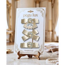 Pegu 3 Lü Little Mini Lux Ekru Saten Kurdele Pens Taşlı Toka ,bayram,kutlama,özel Gün