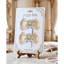 Pegu 2 Li Little Mini Lux Ekru Grogren Kurdele Pens Taşlı Toka ,bayram,kutlama,özel Gün