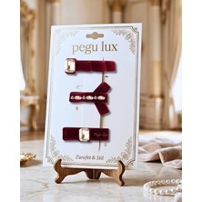 Pegu 3 Lü Little Mini Lux Bordo Kadife Kurdele Pens Taşlı Toka ,bayram,kutlama,özel Gün