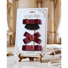 Pegu 3 Lü Little Mini Lux Bordo Kurdele Pens Taşlı Toka ,bayram,kutlama,özel Gün