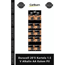 Carlburn Özel Üretim Lr6 MN1500 Uzun Ömürlü Güçlü Kalite Duracell 20'li Kartela 15 V Alkalin Aa Kalem Pil