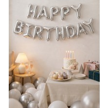 Gümüş Folyo Happy Birthday Balon Seti (16 Inç)