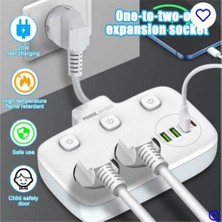 Pileli Store Akım Korumalı 2’li Ayrı Anahtarlı Priz, 2x Priz, 3x Usb, 1x Type-C, 2 mt Kablo, Hızlı Şarj