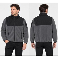 D-Star Erkek Polar Softshell  Mont Gri Siyah Outdoor Spor Mont Fermuarlı Dik Yaka Günlük Rahat Kalıp