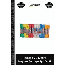 Carlburn Özel Üretim Dayanıklı Sağlam Renkli Kaliteli Set Paket Temsan 20 Metre Naylon Çamaşır Ipi 24'lü