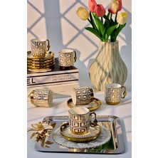 Valkyrie 12 Parça 6 Kişilik 80 ml Geometrik Desenli Türk Kahvesi Fincan Takımı Gold K651-C