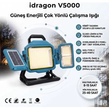 İdragon Idragon V5000 Güneş Enerjili Katlanabilir Solar LED Projektör- 16500MAH Powerbankli, Kademesiz Dimmer Ayarlı, IP66 Su Geçirmez Şantiye, Çalışma & Kamp Işığı