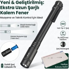 İdragon Idragon 702USB Şarjlı Kalem El Feneri - Type-C Girişli, 750 Mah Uzun Gövde, 2 Kademeli Işık Modu, Medikal Muayene ve Taşınabilir Cep Feneri