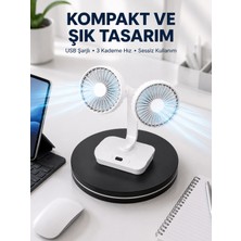 Pileli Store 720° Döner Çift Taraflı Masaüstü Vantilatör – USB Şarjlı Sessiz Fan