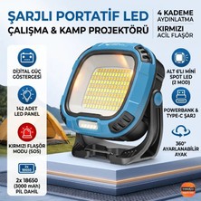 İdragon Idragon W892-1 Şarjlı Portatif LED Çalışma ve Kamp Projektörü- 4 Kademeli Işık, Kırmızı Acil Flaşör, Alt Spot Led, Mıknatıslı & Powerbankli Işıldak (2x 18650 3000MAH Pil Dahil)