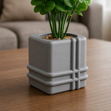 Store 3D Baskı Square Planter - Izgara Desenli Küp Saksı-Gri