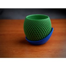 Store 3D Baskı Küre Saksı - Kafes Dokulu Iki Parçalı Dekoratif Saksı - Yeşil-Mavi