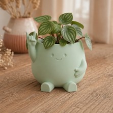 Store 3D Baskı Smiley Face Planter - Gülümseyen Karakterli Saksı-Mint