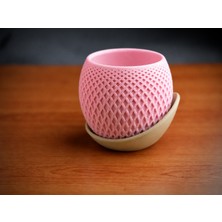 Store 3D Baskı Küre Saksı - Kafes Dokulu Iki Parçalı Dekoratif Saksı - Pembe-Bej