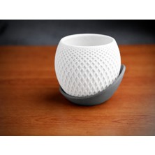 Store 3D Baskı Küre Saksı - Kafes Dokulu Iki Parçalı Dekoratif Saksı - Beyaz-Gri