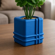 Store 3D Baskı Square Planter - Izgara Desenli Küp Saksı-Mavi