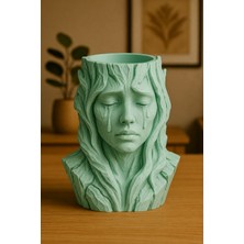 Store 3D Baskı Ağlayan Kadın Büst Saksı - Sanatsal Dekoratif Saksı - Mint