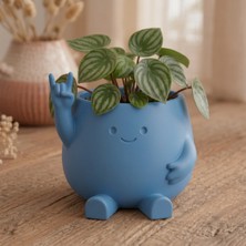 Store 3D Baskı Smiley Face Planter - Gülümseyen Karakterli Saksı-Mavi