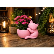 Store 3D Baskı Sarılan Kedi Saksı - Sevimli Dekoratif Saksı - Pembe