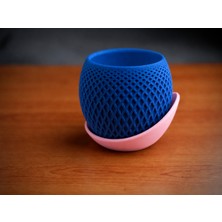 Store 3D Baskı Küre Saksı - Kafes Dokulu Iki Parçalı Dekoratif Saksı - Mavi-Pembe