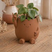 Store 3D Baskı Smiley Face Planter - Gülümseyen Karakterli Saksı-Kahverengi